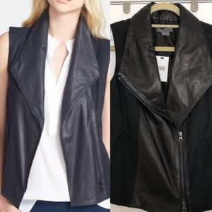Vince Leather Paneled Linen Vest